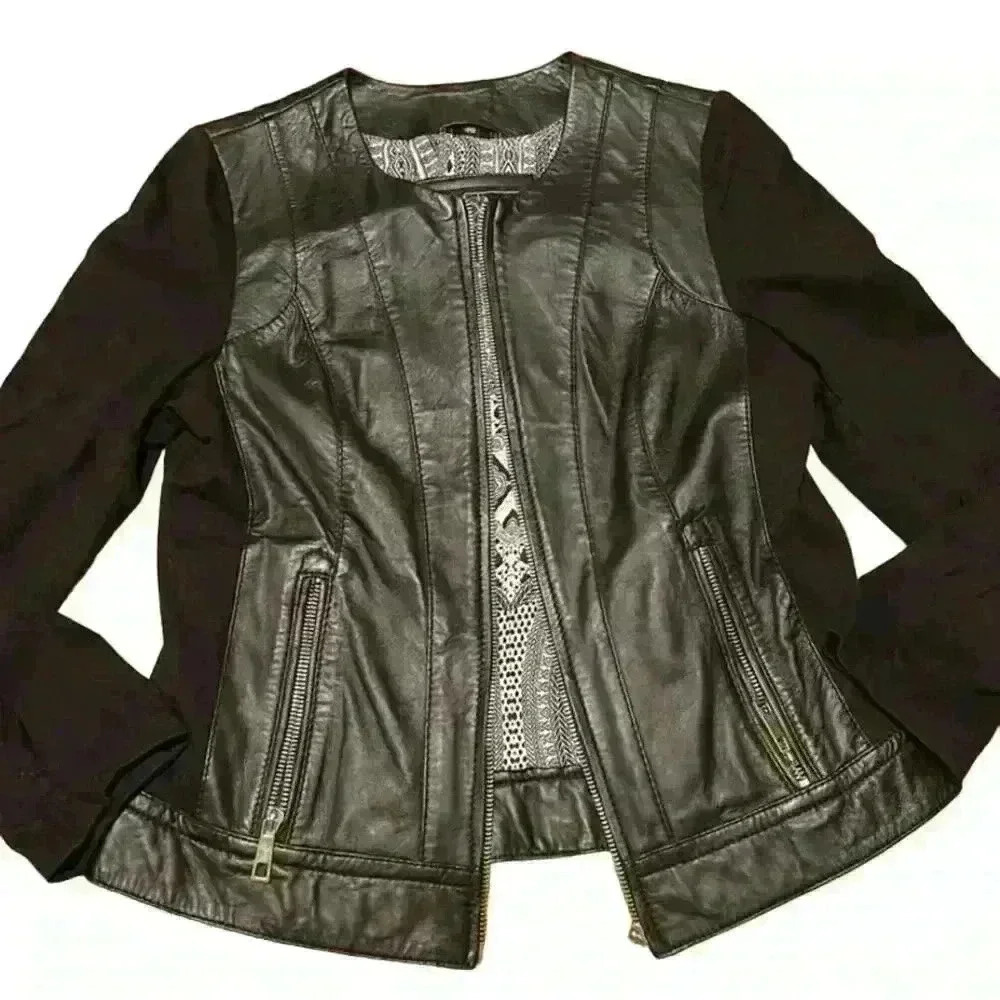 Rino & Pelle Leather and Knit Jacket Size 36 Full Zip Classic Going Out Party